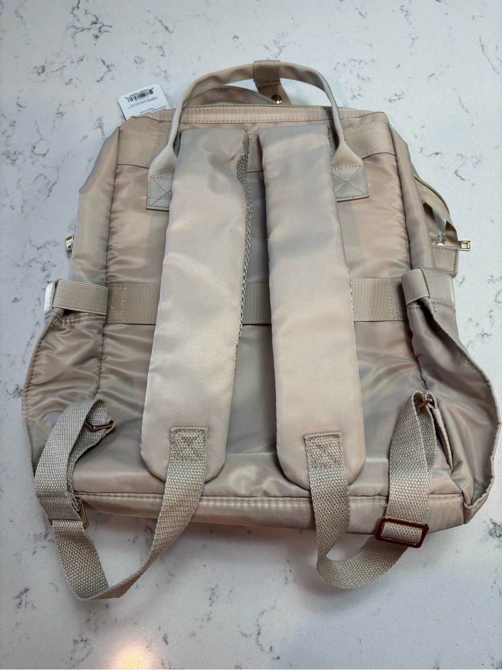 New Paris Hilton Quilted Cream Travel Laptop Backpack with Gold Accents - Picture 2 of 8